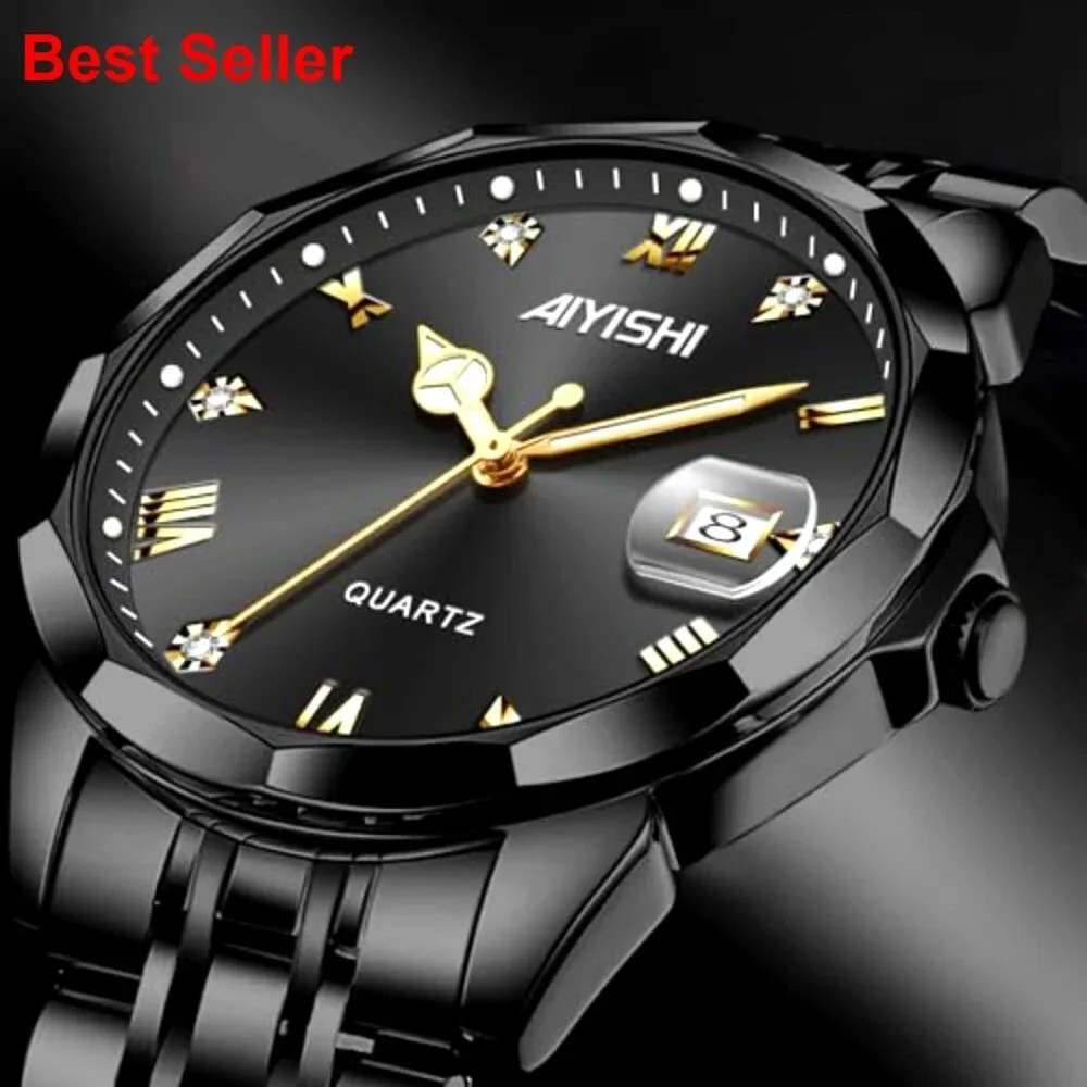 Stainless Steel Dress Watch with Roman Numerals Diamond Dial Waterproof